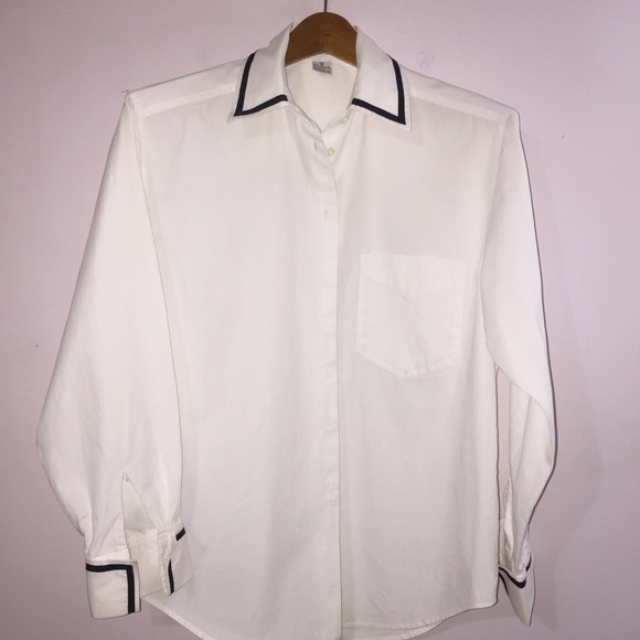 Vintage Gallagher White Cotton Oxford Button up wt Black Stripes Sz Medium - Picture 3 of 8
